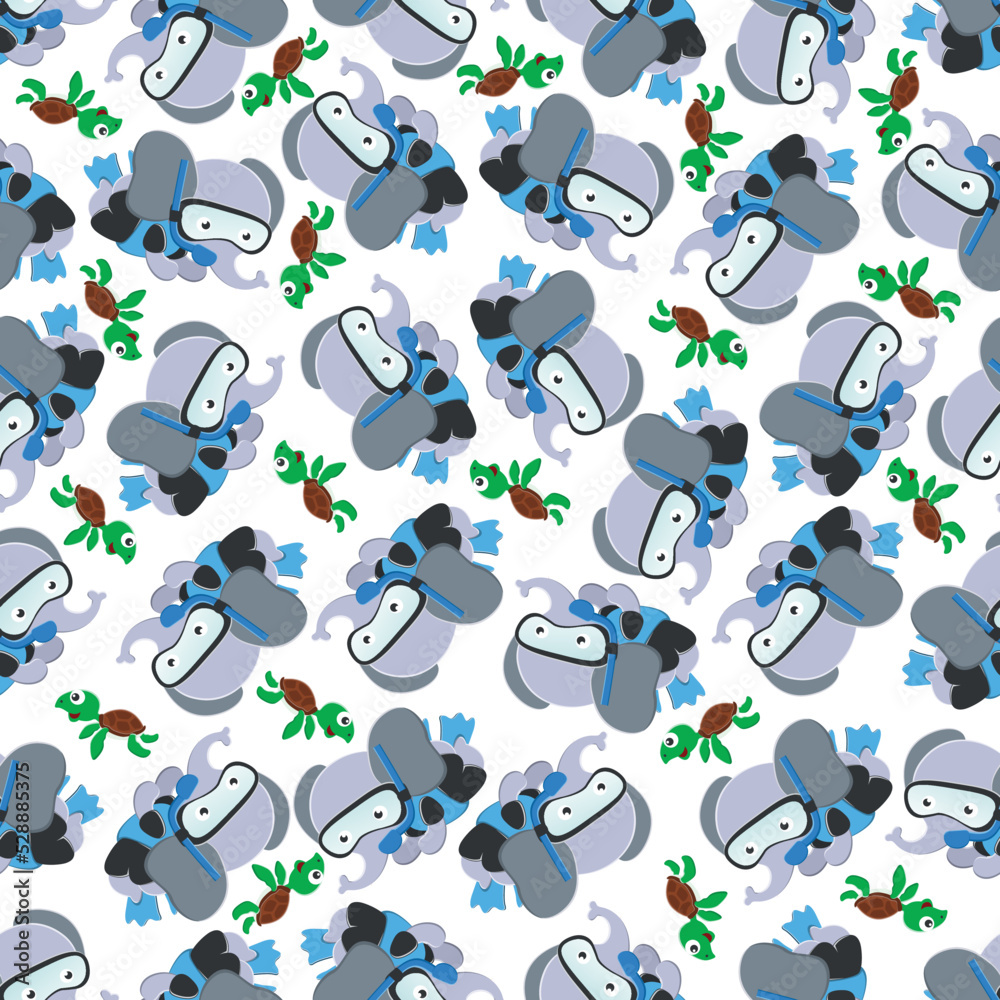 Seamless pattern texture with little elephant swim in underwater. For fabric textile, nursery, baby clothes, background, textile, wrapping paper and other decoration.