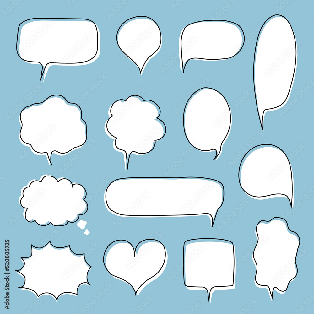 collection set of blank black and white hand drawing speech bubble balloon, think speak talk text box, banner, flat vector illustration design collection set of blank black and white hand drawing speech bubble balloon, think speak talk text box, banner, flat vector illustration design