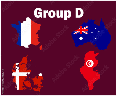 France Danemark Australia And Tunisia Map Flag Group D Symbol Design football Final Vector Countries Football Teams Illustration