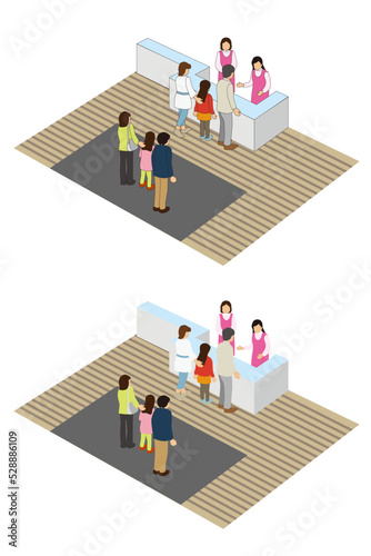 受付する親子とそれを待つ親子