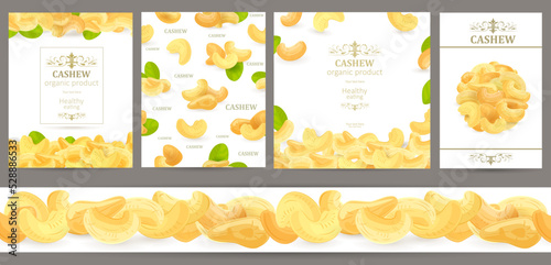 collection of banners with fresh cashews. seamless nutty cashew