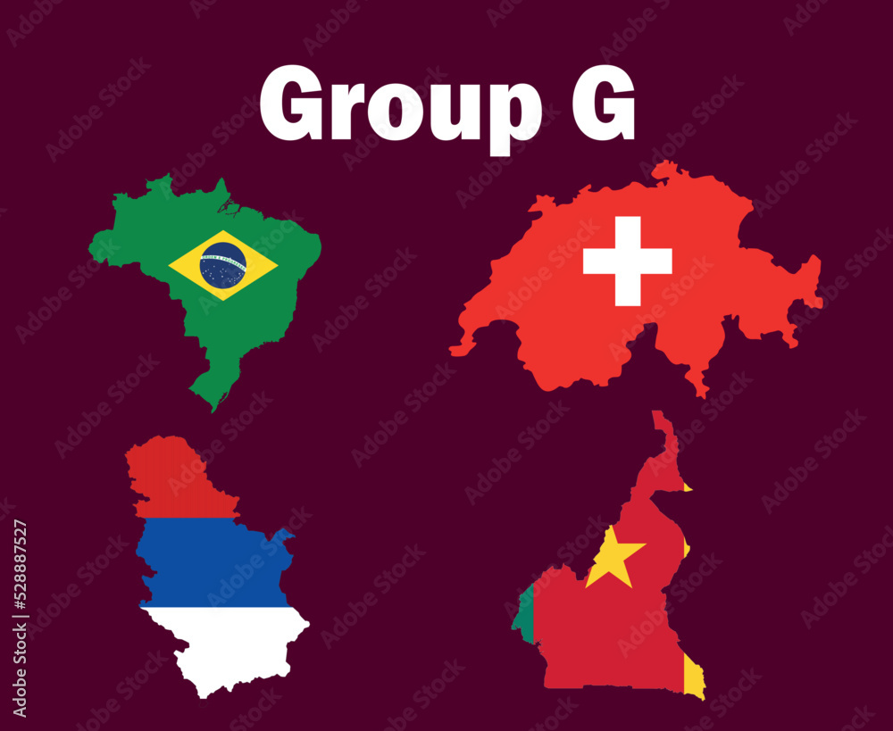 Obraz premium Switzerland Brazil Serbia And Cameroon Map Flag Group G Symbol Design football Final Vector Countries Football Teams Illustration