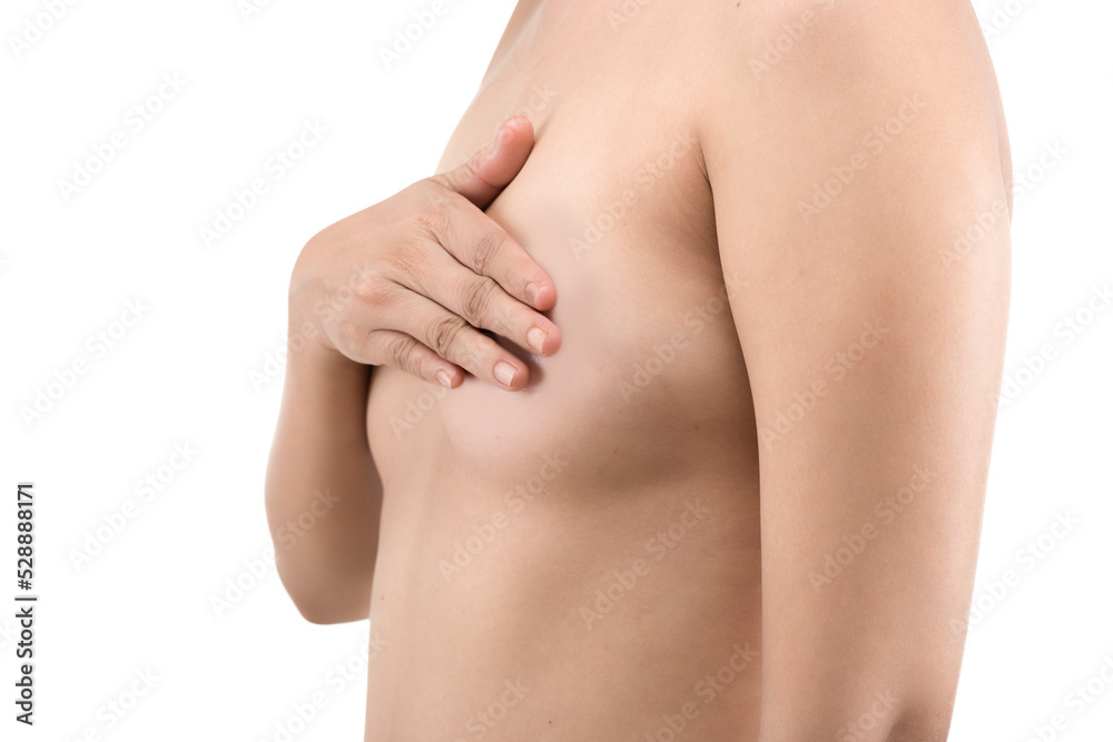 The woman holding her breast The woman holding her breast