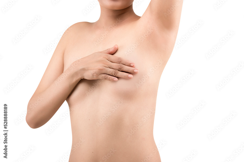 Fototapeta premium The woman holding her breast