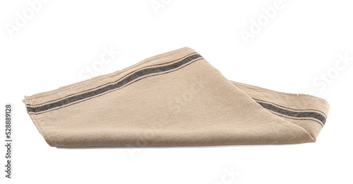 Beige cloth napkin with stripes isolated on white