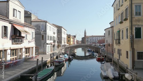 Aerial and drone shot of canal in Chioggia near Venice