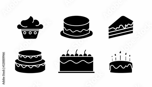 black and white illustration design cake icon set isolated on white background