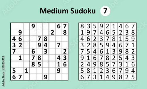 Sudoku game with answers. Medium complexity. Simple vector