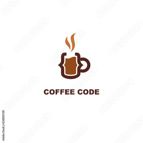 Coffee code, logo for coffee shop with technology style concept.