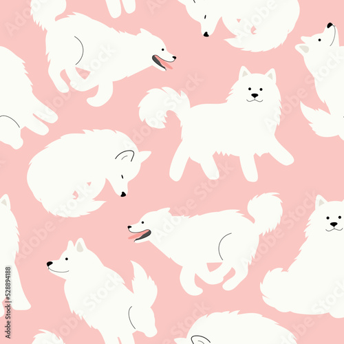 Cute Samoyed dog seamless pattern background vector illustration