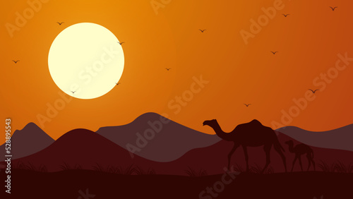 Africa nature with animal silhoutte landscape vector