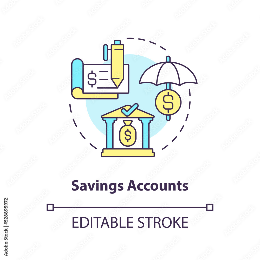 Savings accounts concept icon. Interest bearing deposit. Business banking abstract idea thin line illustration. Isolated outline drawing. Editable stroke. Arial, Myriad Pro-Bold fonts used