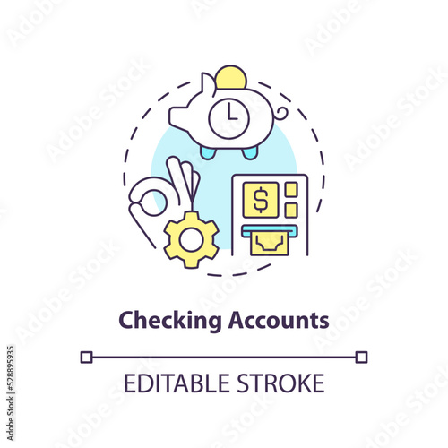 Checking accounts concept icon. Financial service. Business banking abstract idea thin line illustration. Isolated outline drawing. Editable stroke. Arial, Myriad Pro-Bold fonts used