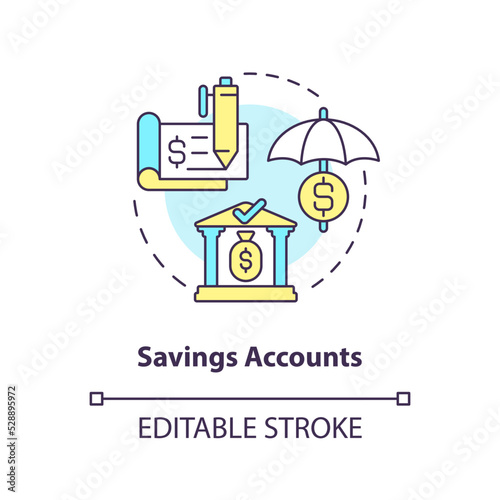 Savings accounts concept icon. Interest bearing deposit. Business banking abstract idea thin line illustration. Isolated outline drawing. Editable stroke. Arial  Myriad Pro-Bold fonts used