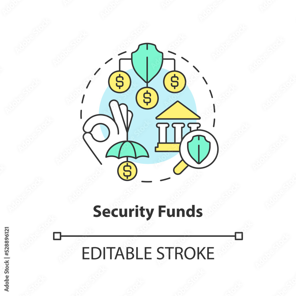 Security funds concept icon. Banking service. Choosing credit union abstract idea thin line illustration. Isolated outline drawing. Editable stroke. Arial, Myriad Pro-Bold fonts used