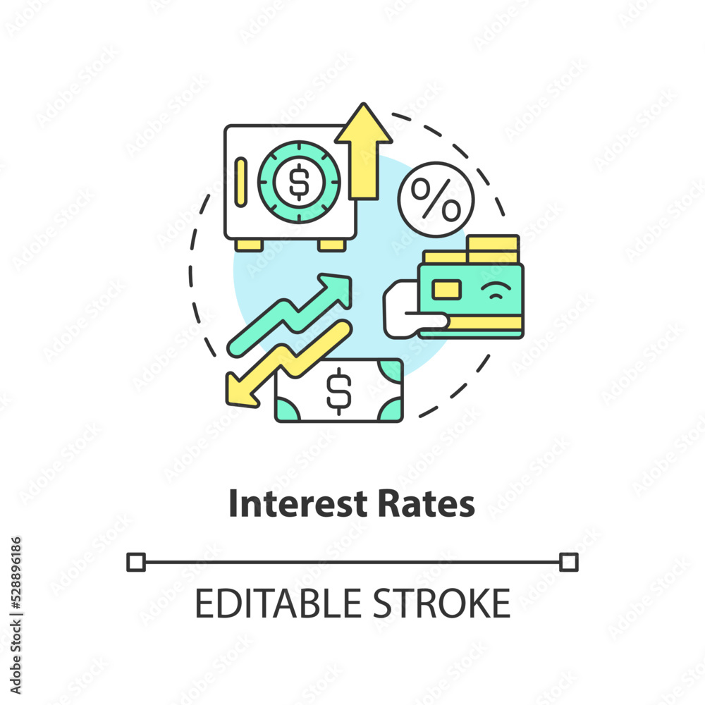 Interest rates concept icon. Business profit. Choosing credit union abstract idea thin line illustration. Isolated outline drawing. Editable stroke. Arial, Myriad Pro-Bold fonts used