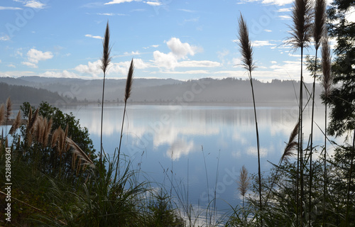 Cloud reflection on lake during summer