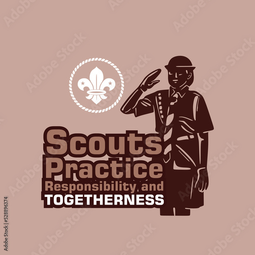young scout girl logo, silhouette of a student with the uniform, vector illustrations