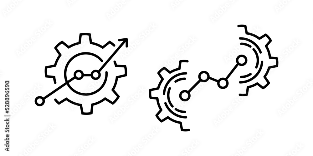 Black thin line gear like insight or metric icon set. Flat linear trend modern stroke fin tech logotype graphic web art design element isolated on white background. concept of manufacturing or Black thin line gear like insight or metric icon set. Flat linear trend modern stroke fin tech logotype graphic web art design element isolated on white background. concept of manufacturing or