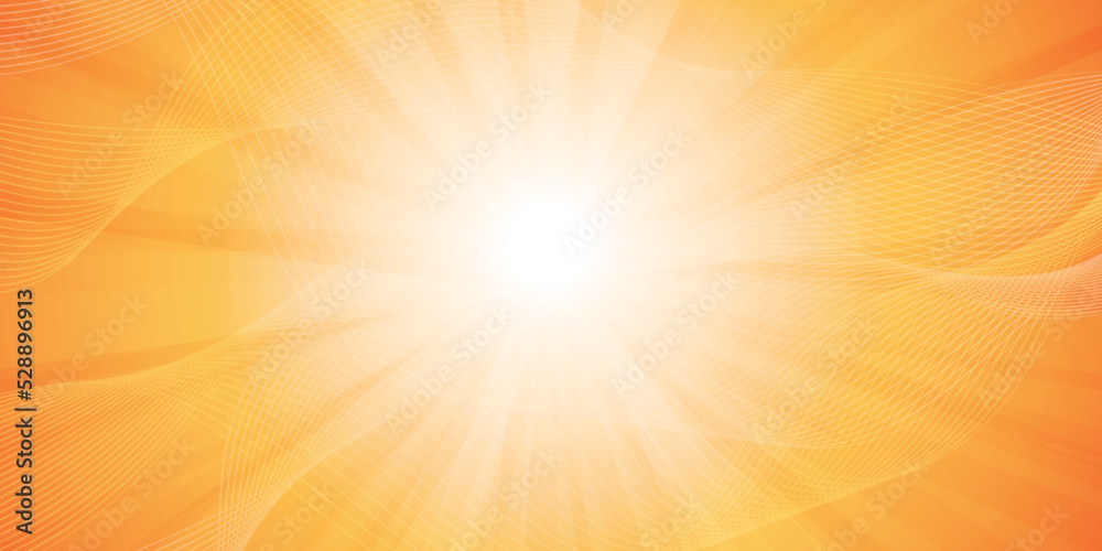 Obraz premium Orange Bright Sun Rays with Transparent 3D Wavy Grid Overlays - Multi Purpose Abstract Design, Illustration in Editable Vector Format