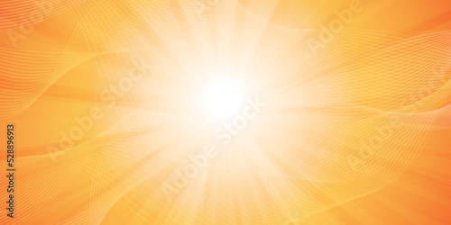 Orange Bright Sun Rays with Transparent 3D Wavy Grid Overlays - Multi Purpose Abstract Design, Illustration in Editable Vector Format