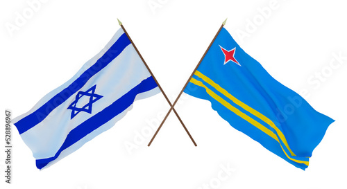 Background, 3D render for designers, illustrators. National Independence Day. Flags Israel and Aruba