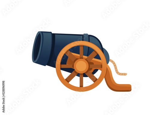 Ancient cannon with wheels vector illustration isolated on white background
