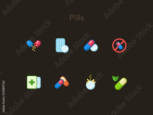 Pills & Tablets Icons Set #7 (ID: 528897126)