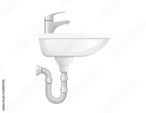 Modern ceramic sink with stainless steel faucet vector illustration isolated on white background household equipment for kitchen or bathroom