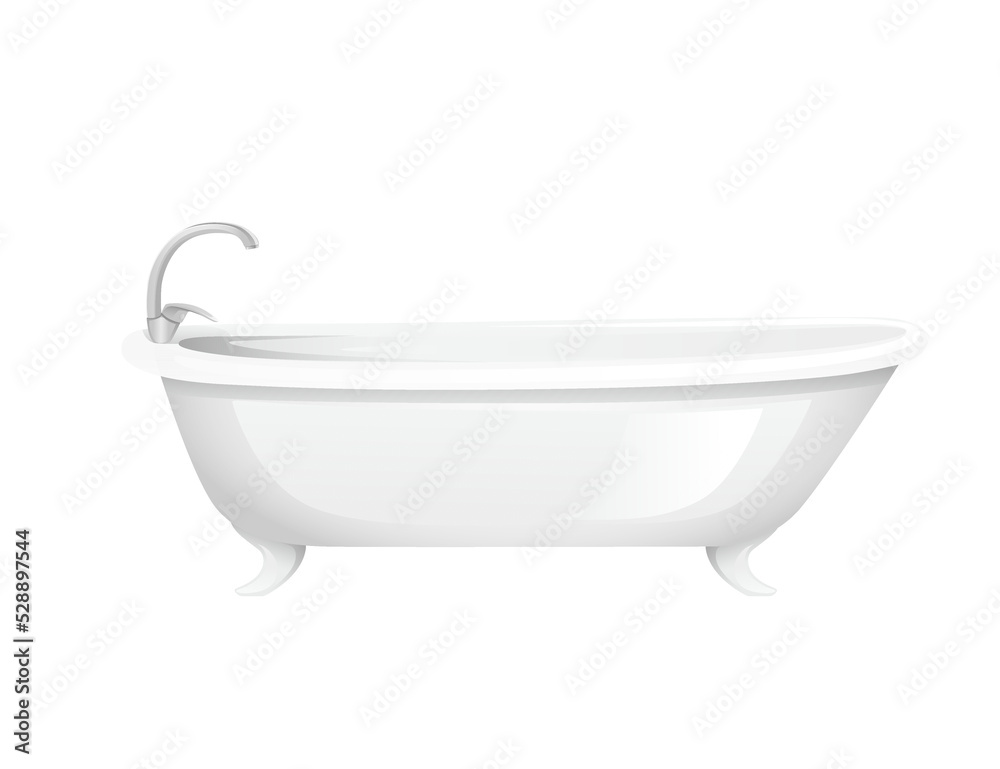 Modern bath with faucet vector illustration isolated on white background equipment for bathroom Modern bath with faucet vector illustration isolated on white background equipment for bathroom