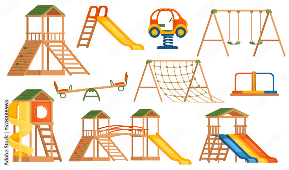 Αυτοκόλλητο Collection of different types kids playground vector illustration isolated on wh
