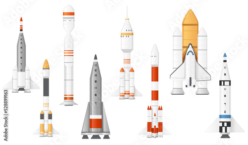 Fototapeta Naklejka Na Ścianę i Meble -  Set of space rockets ready to launch vector illustration isolated on white background
