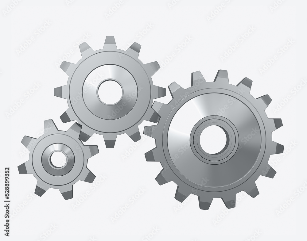 Metal gears three on white isolated background. 3d render. Metal gears three on white isolated background. 3d render.