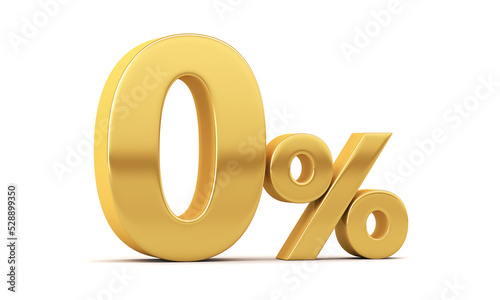 3d render illustration. Golden zero percent on a white background. Illustration for advertising.