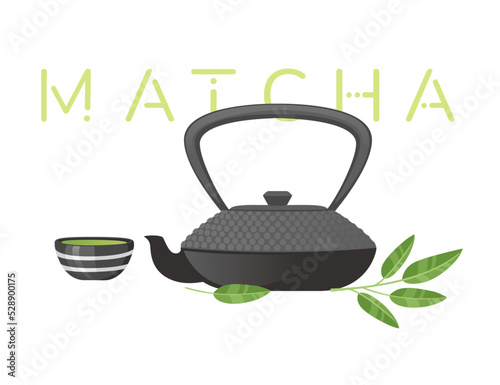 Traditional tools for tea ceremony matcha tea vector illustration on white background