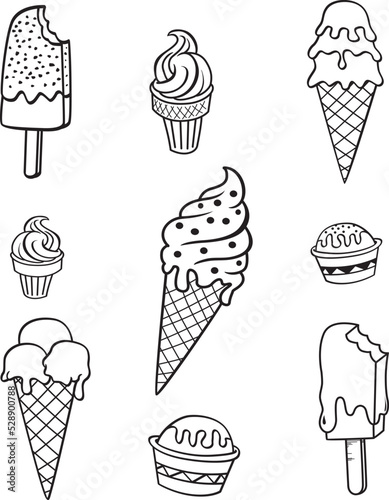 Hand drawn of ice cream set , vector illustration