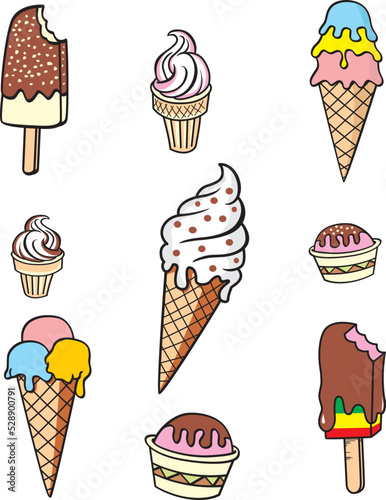 Hand drawn of ice cream set , vector illustration