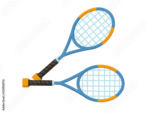 Blue and yellow tennis racket for sport activity vector illustration isolated on white background