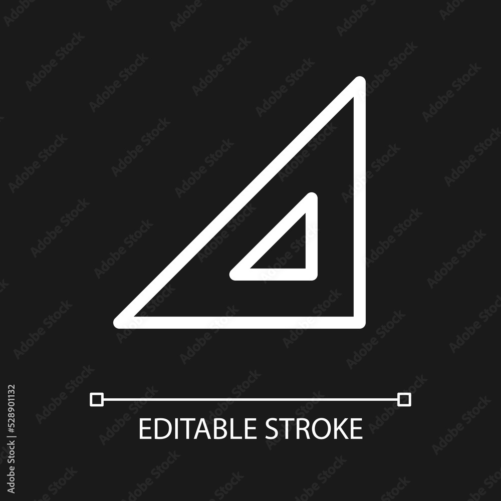 Rectangle ruler pixel perfect white linear ui icon for dark theme. Mathematical instrument. Vector line pictogram. Isolated user interface symbol for night mode. Editable stroke. Arial font used Rectangle ruler pixel perfect white linear ui icon for dark theme. Mathematical instrument. Vector line pictogram. Isolated user interface symbol for night mode. Editable stroke. Arial font used