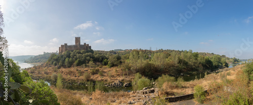 Panoramic view at the Castle of Almourol is a medieval castle atop the islet of Almourol in the middle of the Tagus River