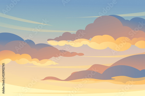 Sunset evening sky with clouds background vector wide horizontal illustration