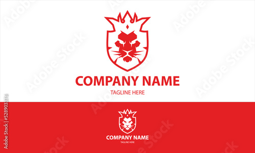 Red Color illustration lion king head luxury logo design