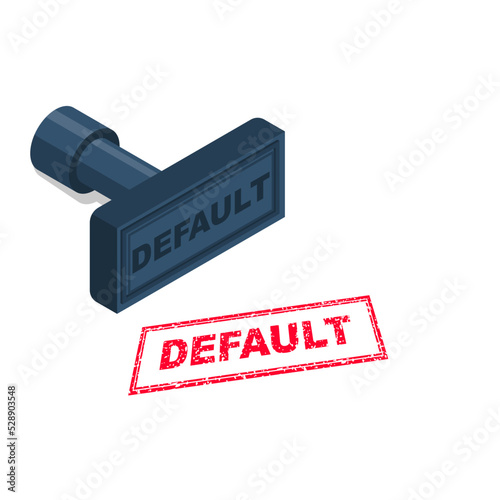 Stamp default. Symbol of bankruptcy. Crisis grunge rubber stamp. Vector illustration isometric design. Isolated on white background.