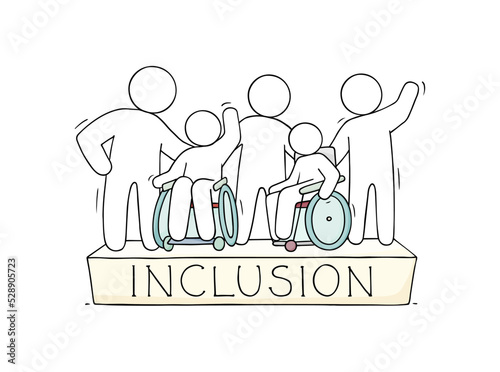 Disabled people in wheelchairs and caregivers