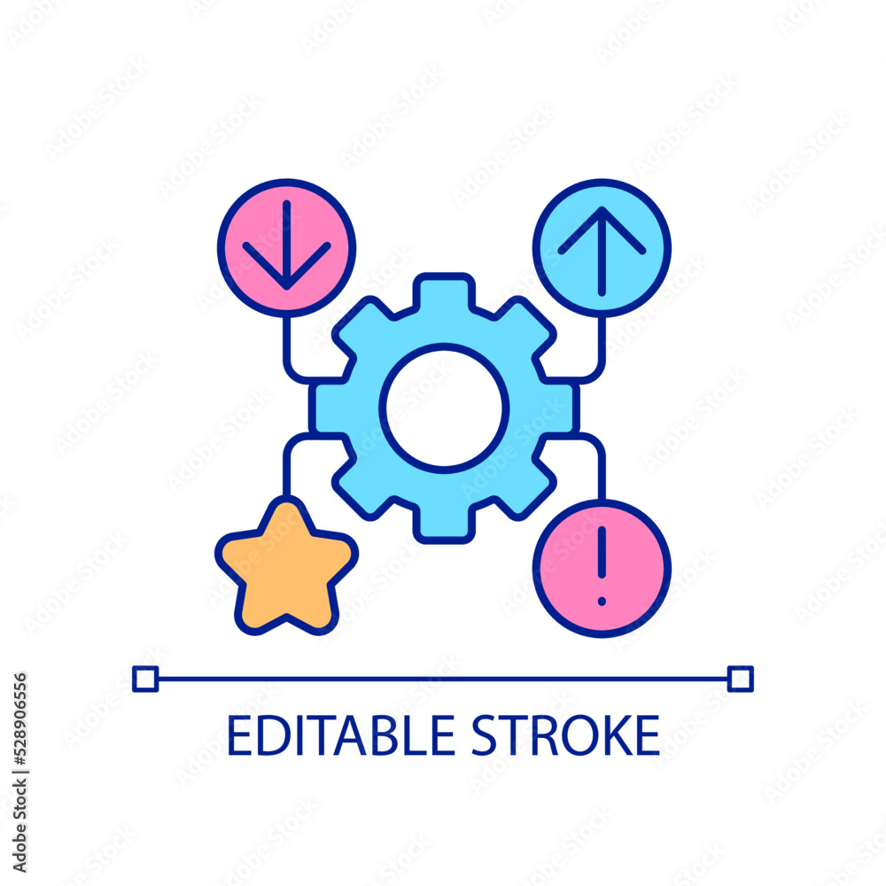Management of business processes RGB color icon. Company work organization. Corporate development. Isolated vector illustration. Simple filled line drawing. Editable stroke. Arial font used Management of business processes RGB color icon. Company work organization. Corporate development. Isolated vector illustration. Simple filled line drawing. Editable stroke. Arial font used