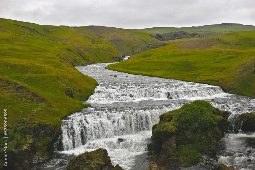 Fototapeta premium river among green meadows of iceland