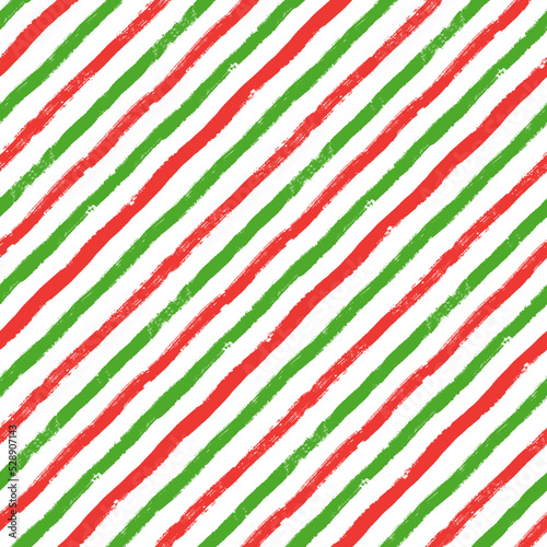 Christmas diagonal stripes pattern, seamless brush texture lines background, red and green geometric parallel strokes, gift paper vector