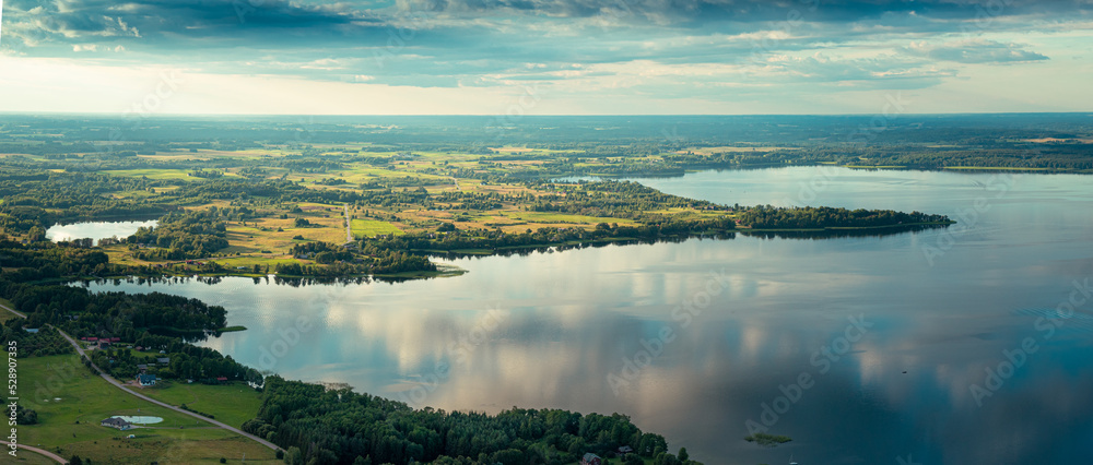 aerial panorama of the lake in Lithuania