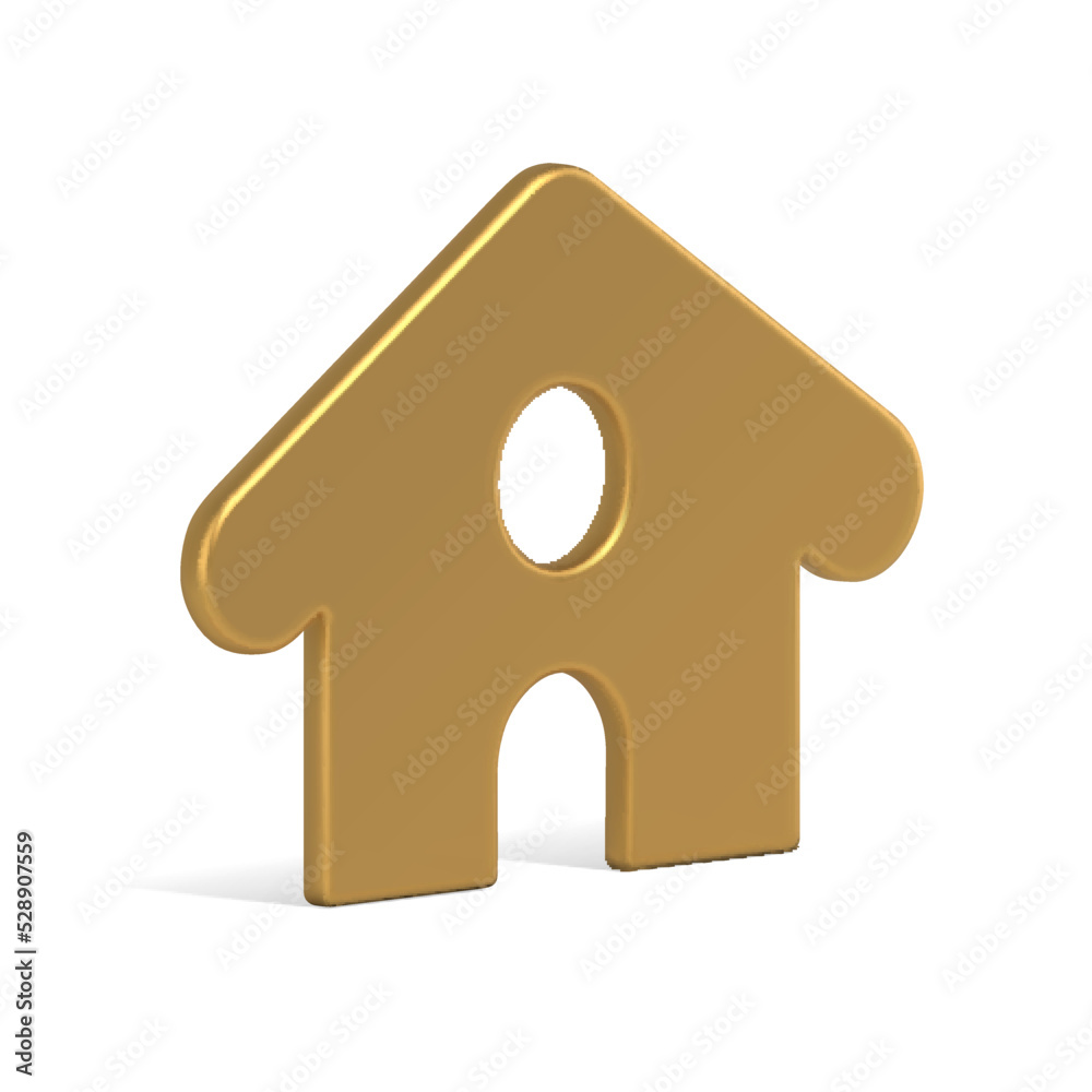 Golden realistic jewelry slim house with circle window arch entrance curved roof isometric vector Golden realistic jewelry slim house with circle window arch entrance curved roof isometric vector