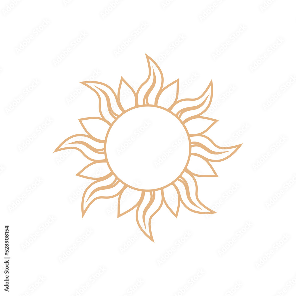 sun in boho style design. Line art illustration for symbol badge